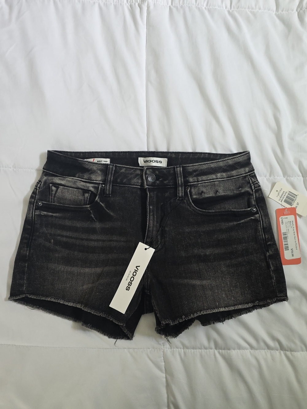 Vigoss Black Washed Raw Hem Denim Shorts